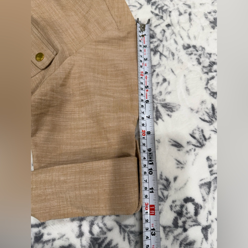Sharagano Safari Shirt Dress Tan Utility Belted Gold Button Zip Front Size 10 - Picture 8 of 9